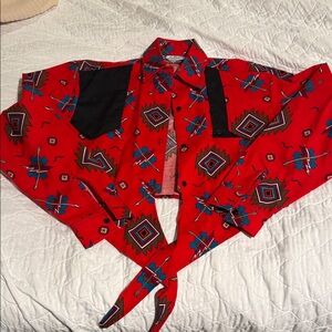 Ladies 90’s Vintage Red Cropped Western Shirt